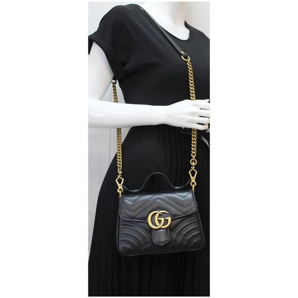 GUCCI GG Marmont Mini Leather Top Handle Shoulder Bag Black 547260 - Picture 2 of 12
